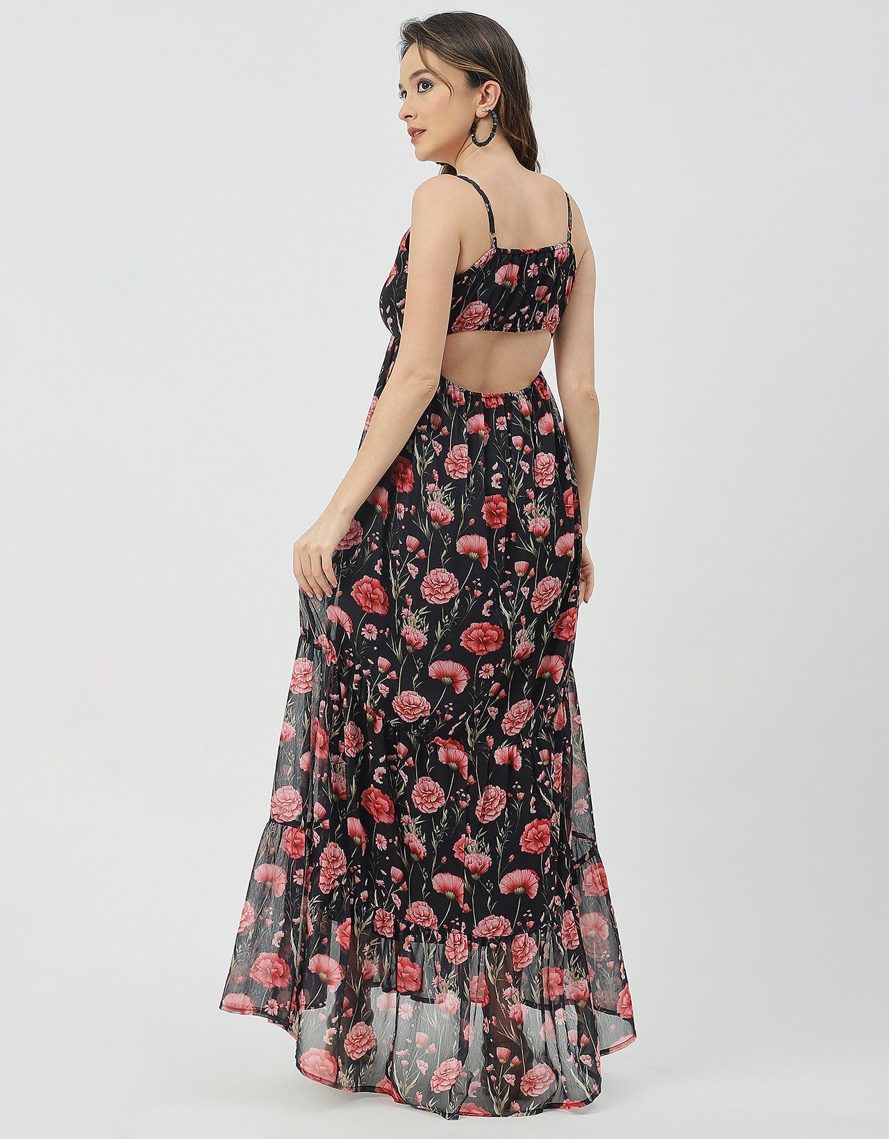 Sleeveless V Neck A-Line Printed Dress