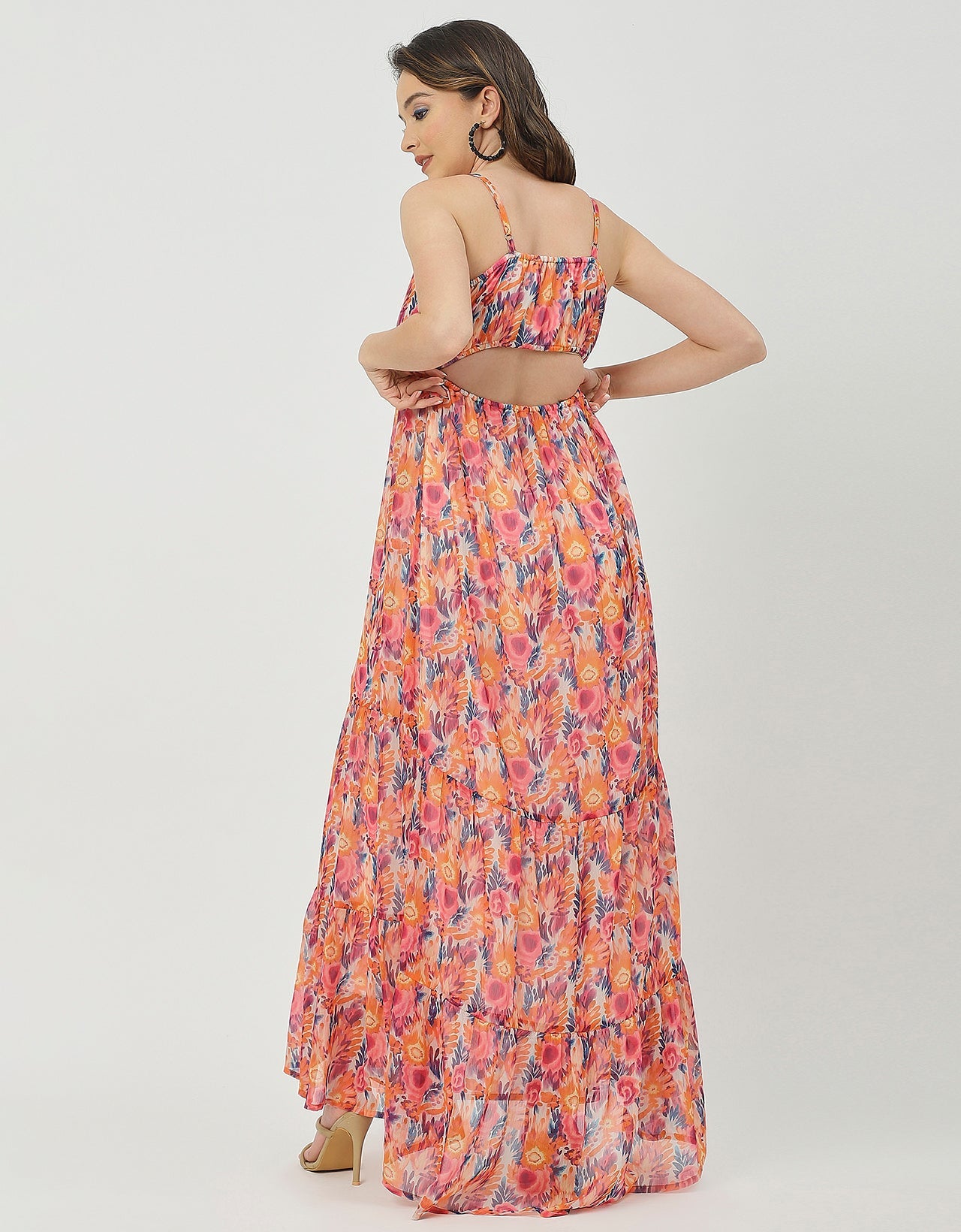 Sleeveless V Neck A-Line Printed Dress