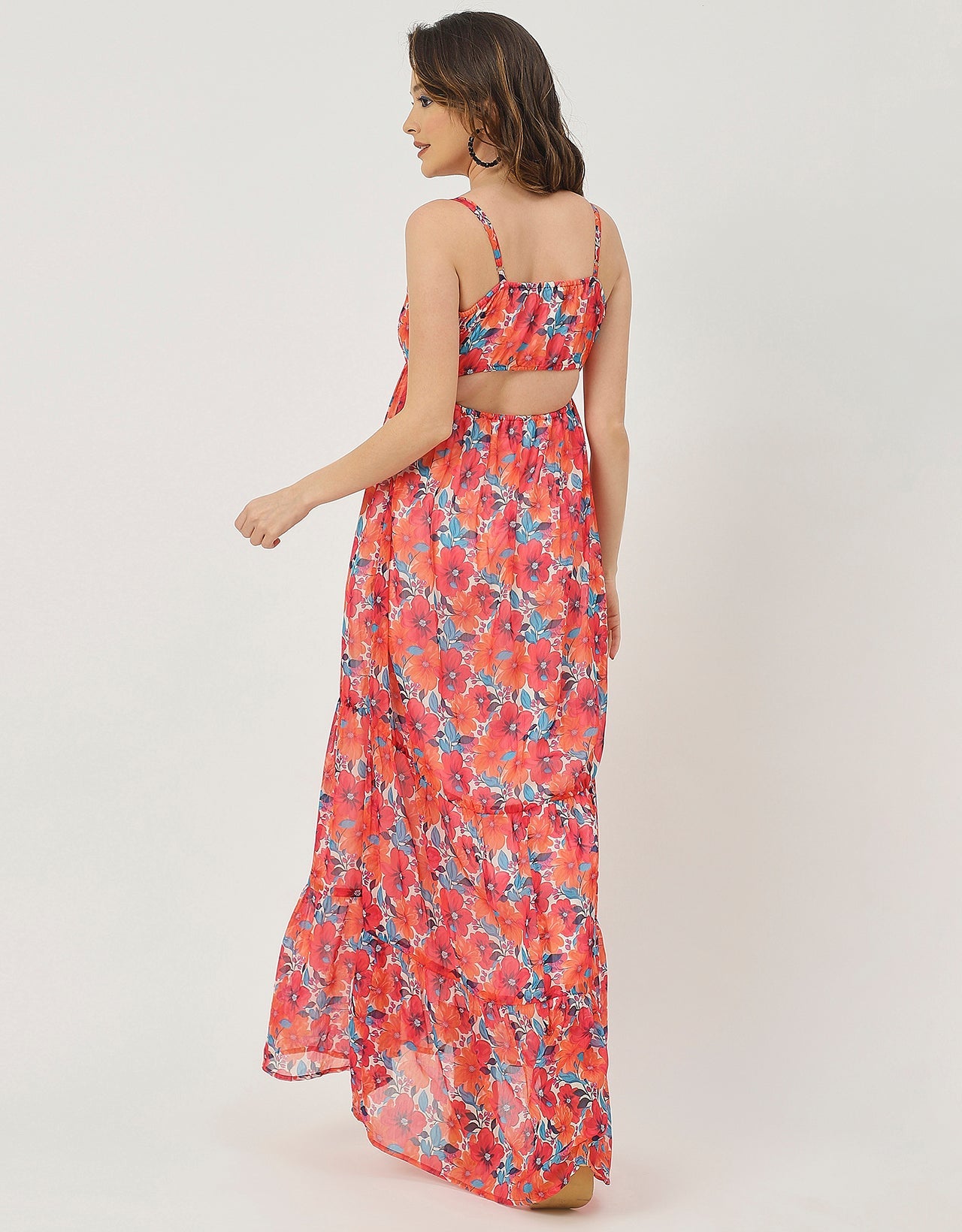 Sleeveless V Neck A-Line Printed Dress