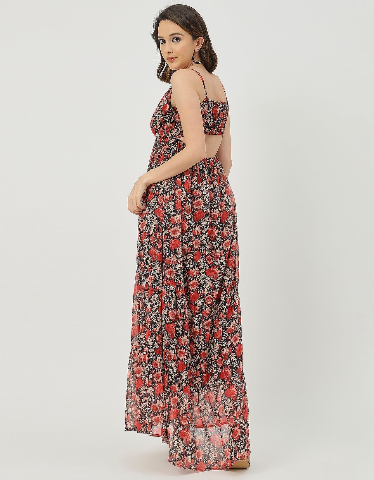 Sleeveless V Neck A-Line Printed Dress