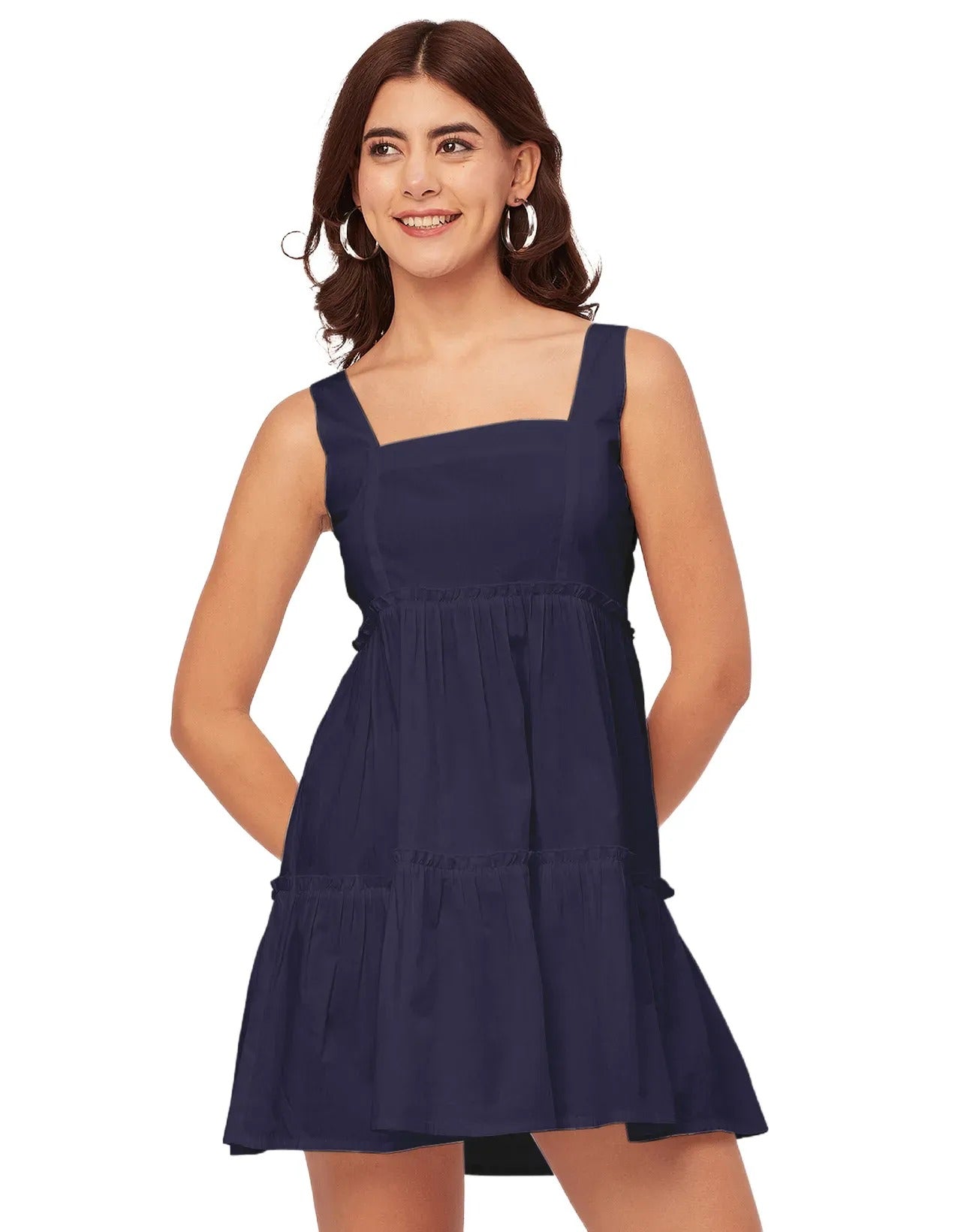 Shoulder Straps Square Neck Solid Cotton Dress