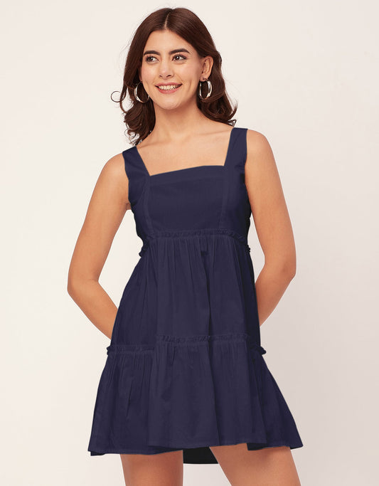 Shoulder Straps Square Neck Solid Cotton Dress