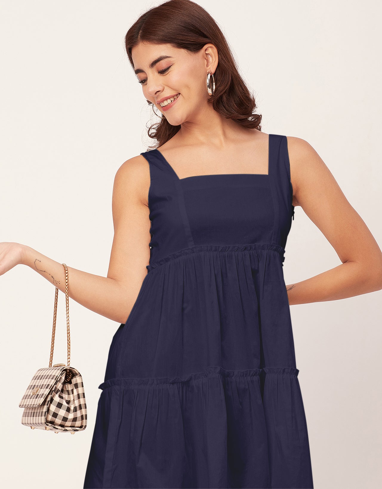 Shoulder Straps Square Neck Solid Cotton Dress