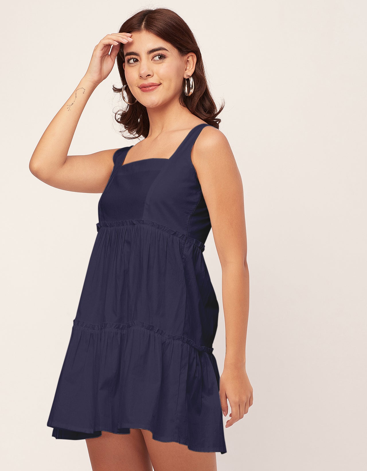 Shoulder Straps Square Neck Solid Cotton Dress