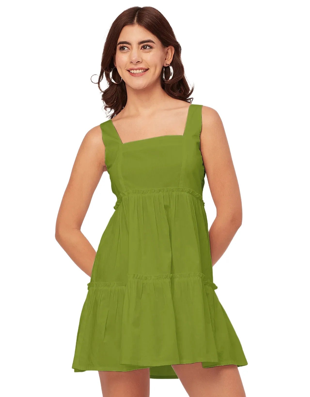 Shoulder Straps Square Neck Solid Cotton Dress