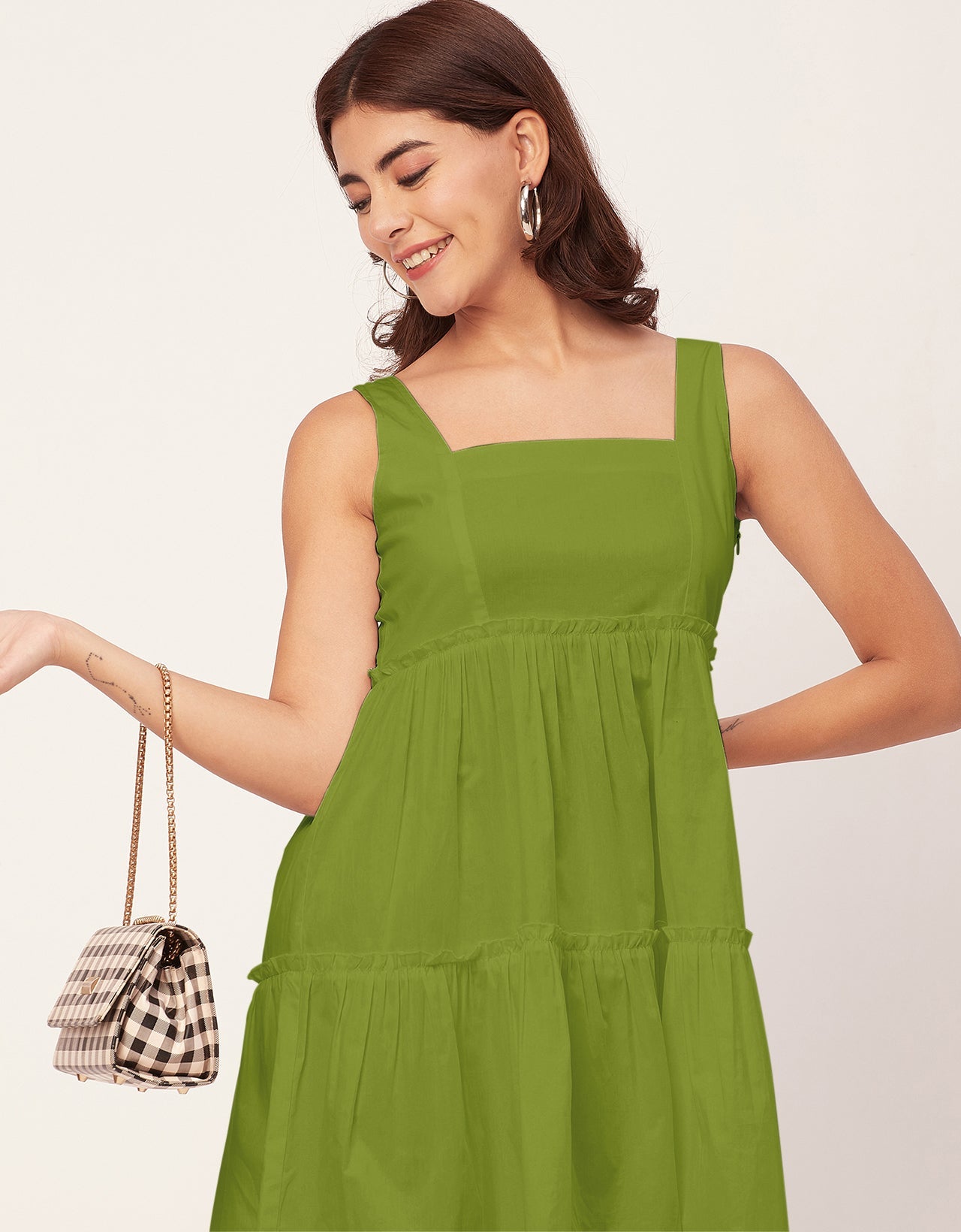 Shoulder Straps Square Neck Solid Cotton Dress