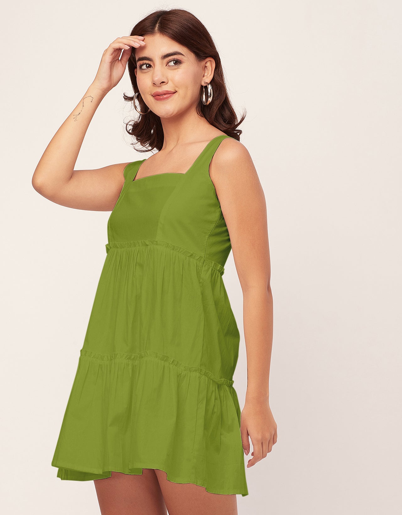Shoulder Straps Square Neck Solid Cotton Dress