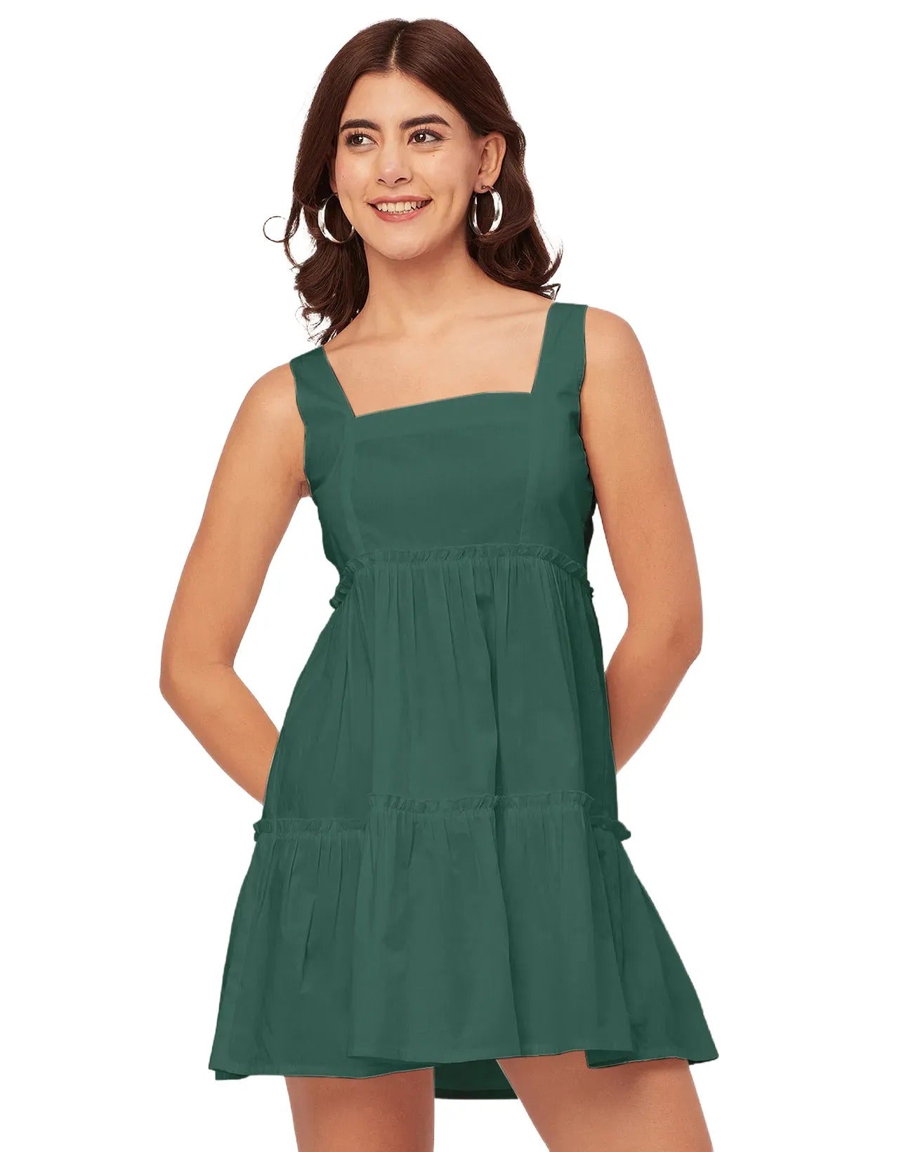 Shoulder Straps Square Neck Solid Cotton Dress