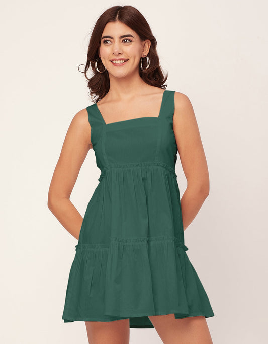 Shoulder Straps Square Neck Solid Cotton Dress