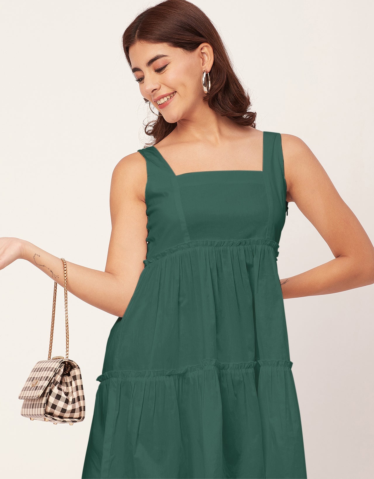 Shoulder Straps Square Neck Solid Cotton Dress