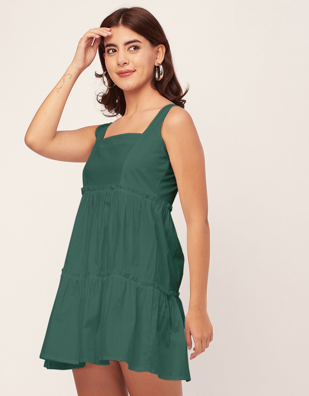 Shoulder Straps Square Neck Solid Cotton Dress