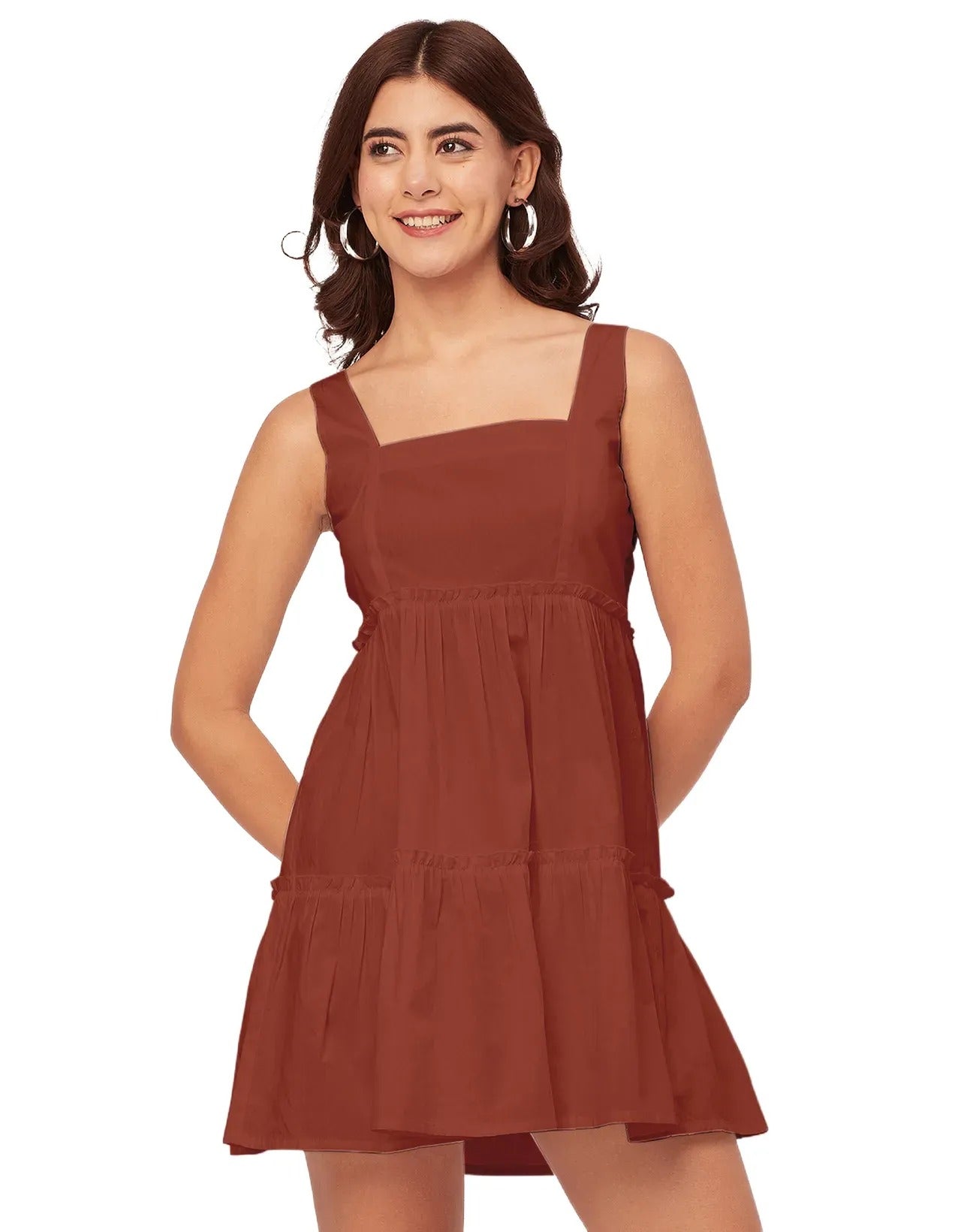 Shoulder Straps Square Neck Solid Cotton Dress