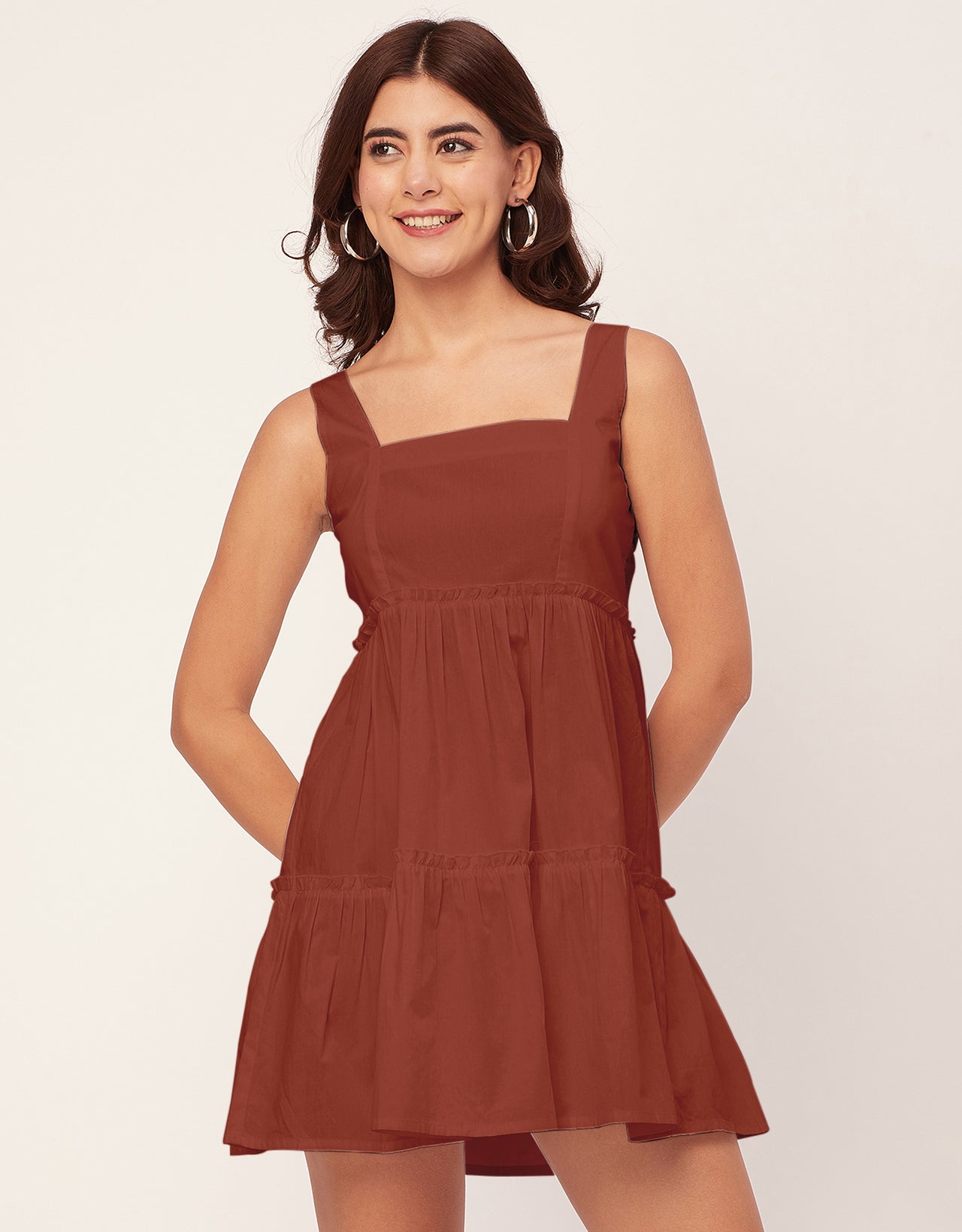 Shoulder Straps Square Neck Solid Cotton Dress