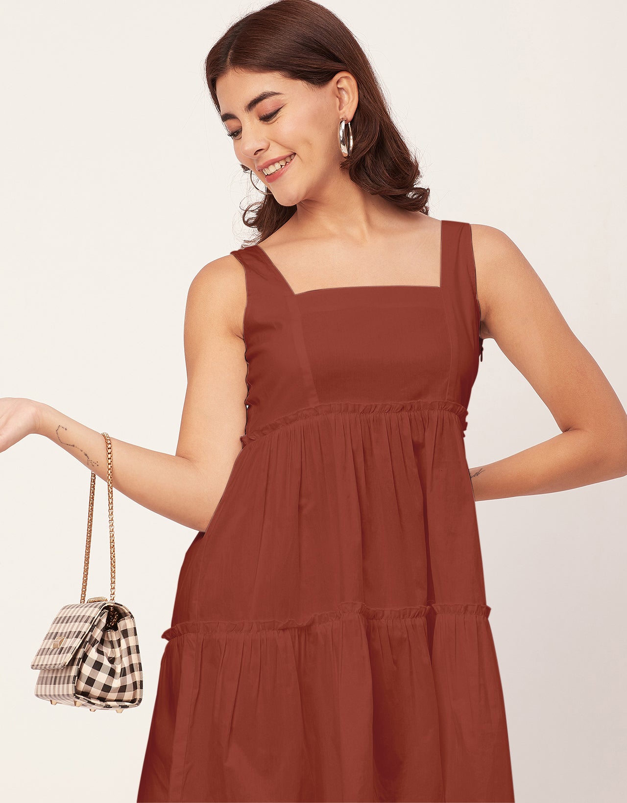 Shoulder Straps Square Neck Solid Cotton Dress