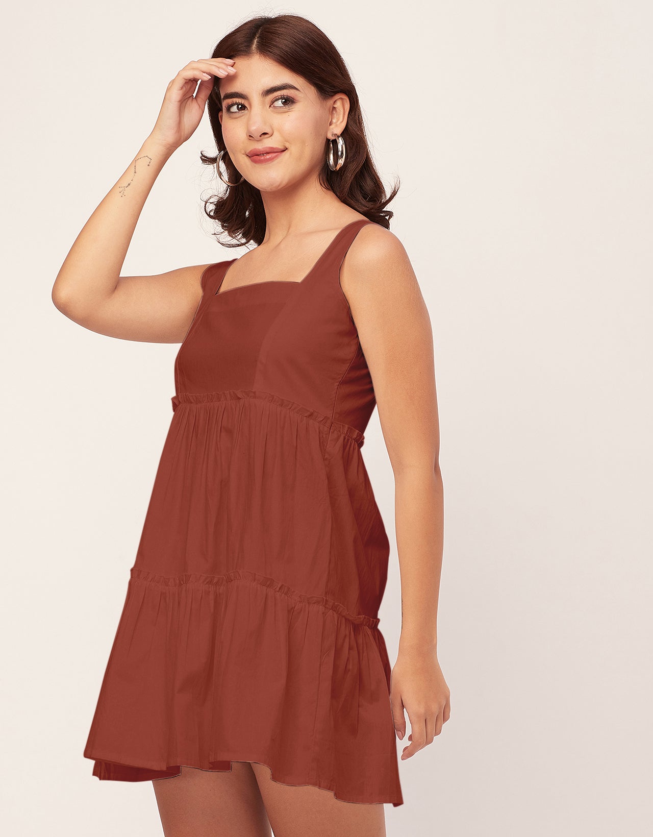 Shoulder Straps Square Neck Solid Cotton Dress
