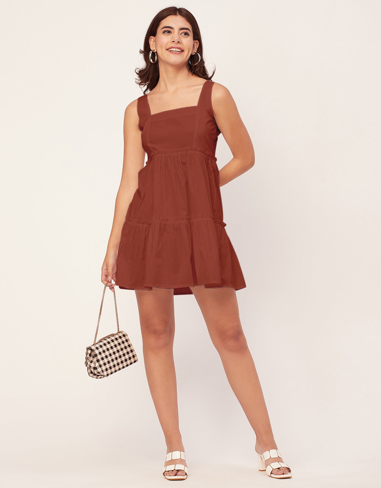 Shoulder Straps Square Neck Solid Cotton Dress