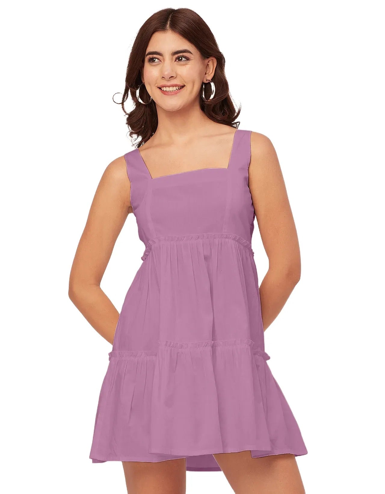 Shoulder Straps Square Neck Solid Cotton Dress