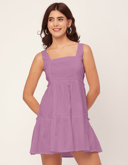 Shoulder Straps Square Neck Solid Cotton Dress