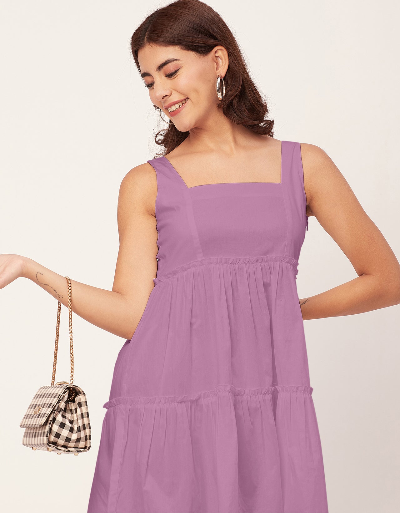 Shoulder Straps Square Neck Solid Cotton Dress