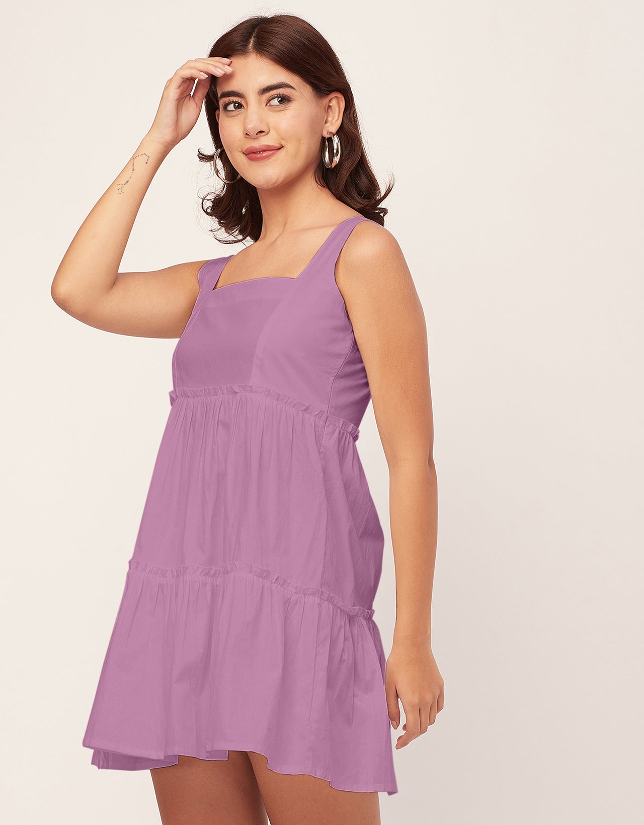 Shoulder Straps Square Neck Solid Cotton Dress