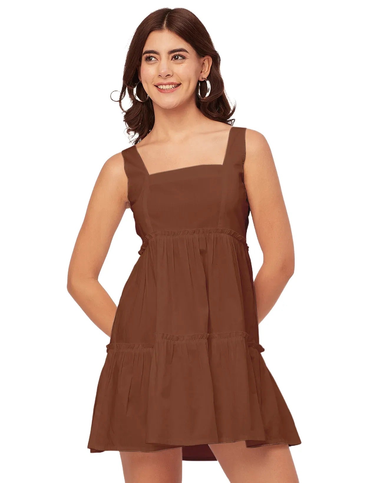 Shoulder Straps Square Neck Solid Cotton Dress
