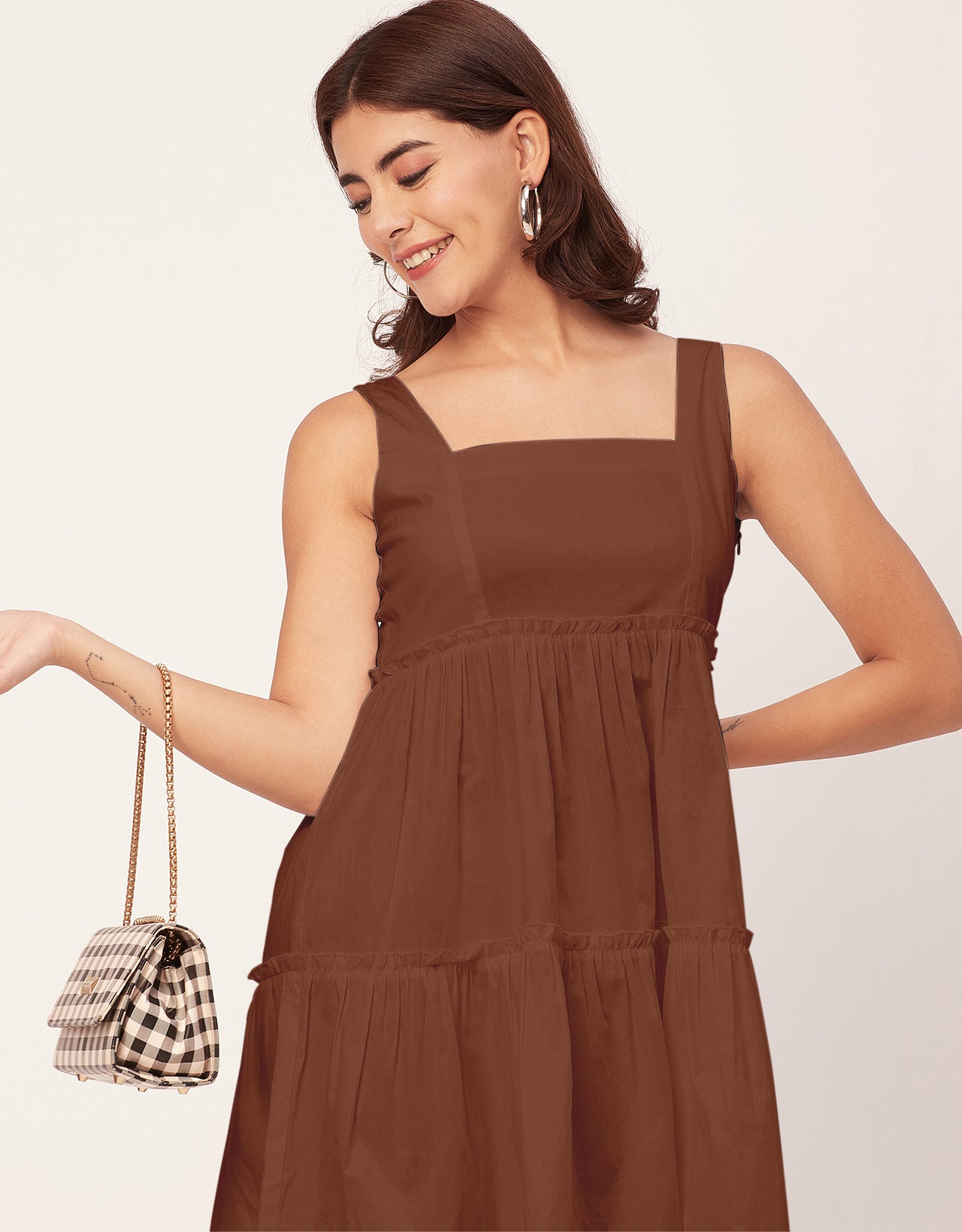 Shoulder Straps Square Neck Solid Cotton Dress