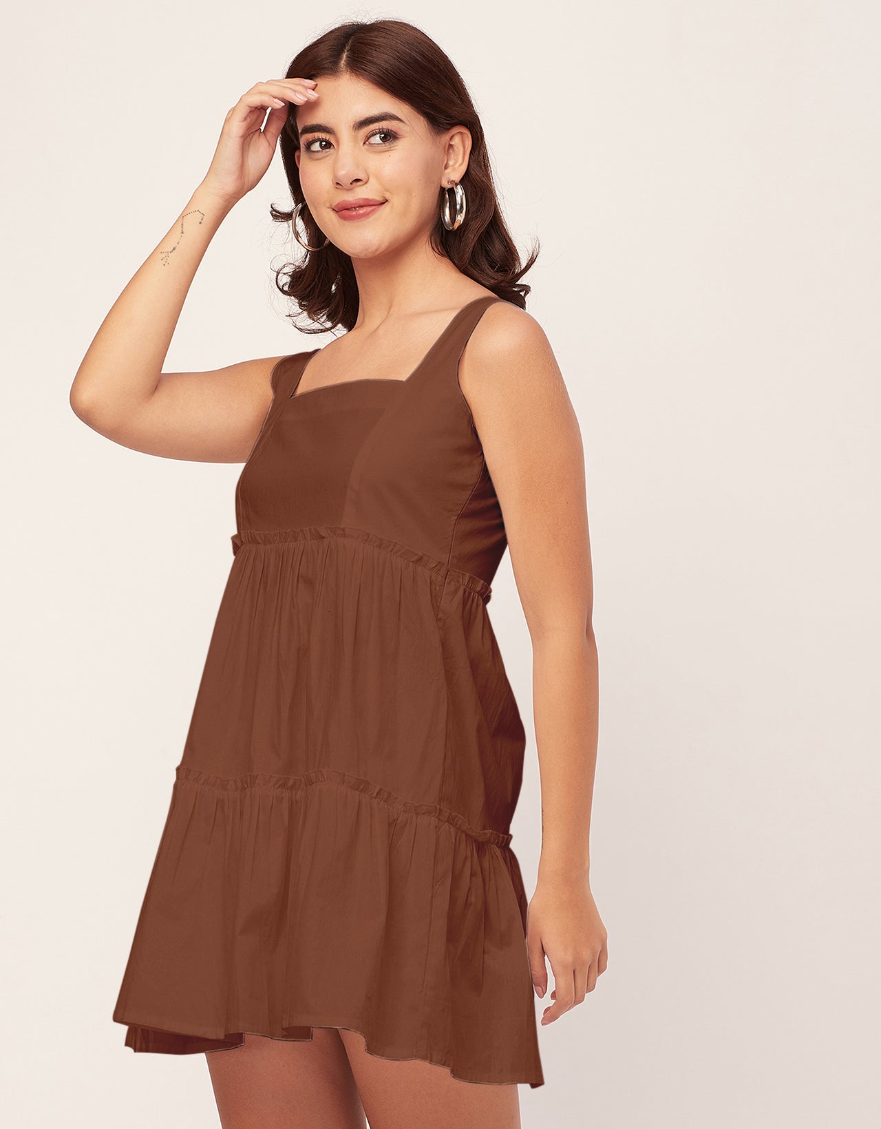 Shoulder Straps Square Neck Solid Cotton Dress