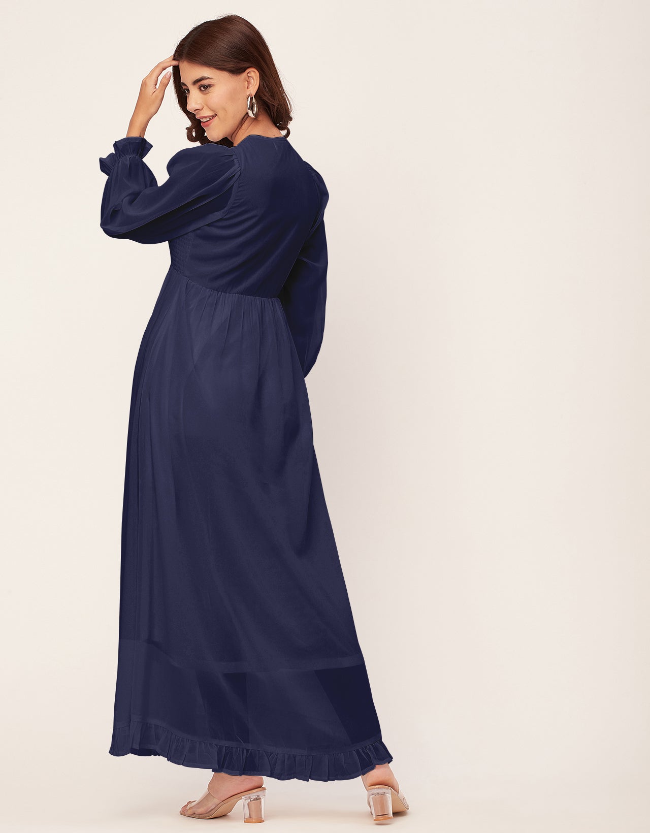 Elegant Solid Long Sleeve Women Dress