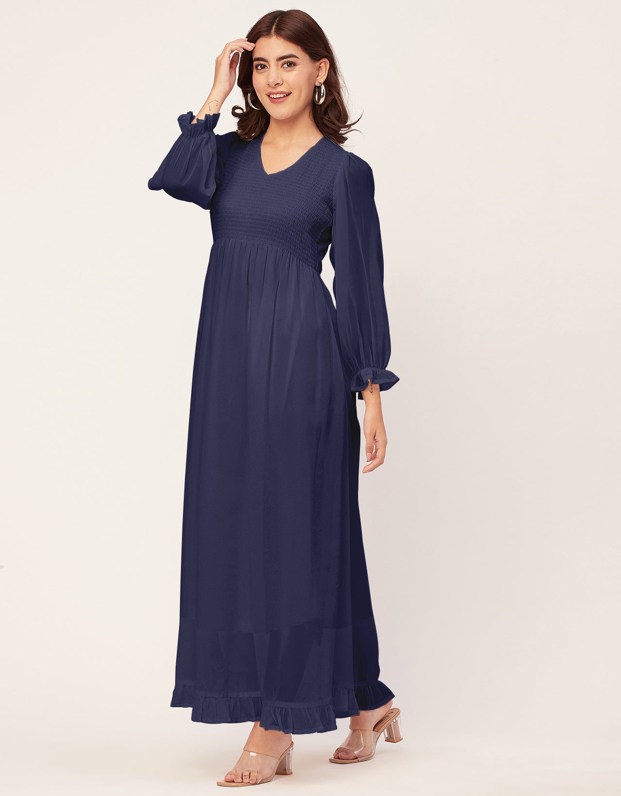 Elegant Solid Long Sleeve Women Dress