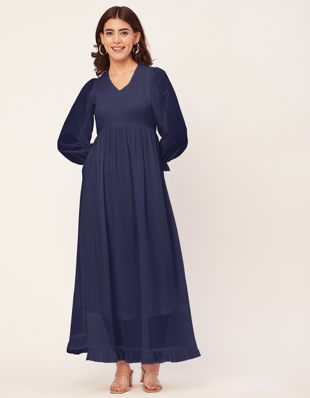 Elegant Solid Long Sleeve Women Dress