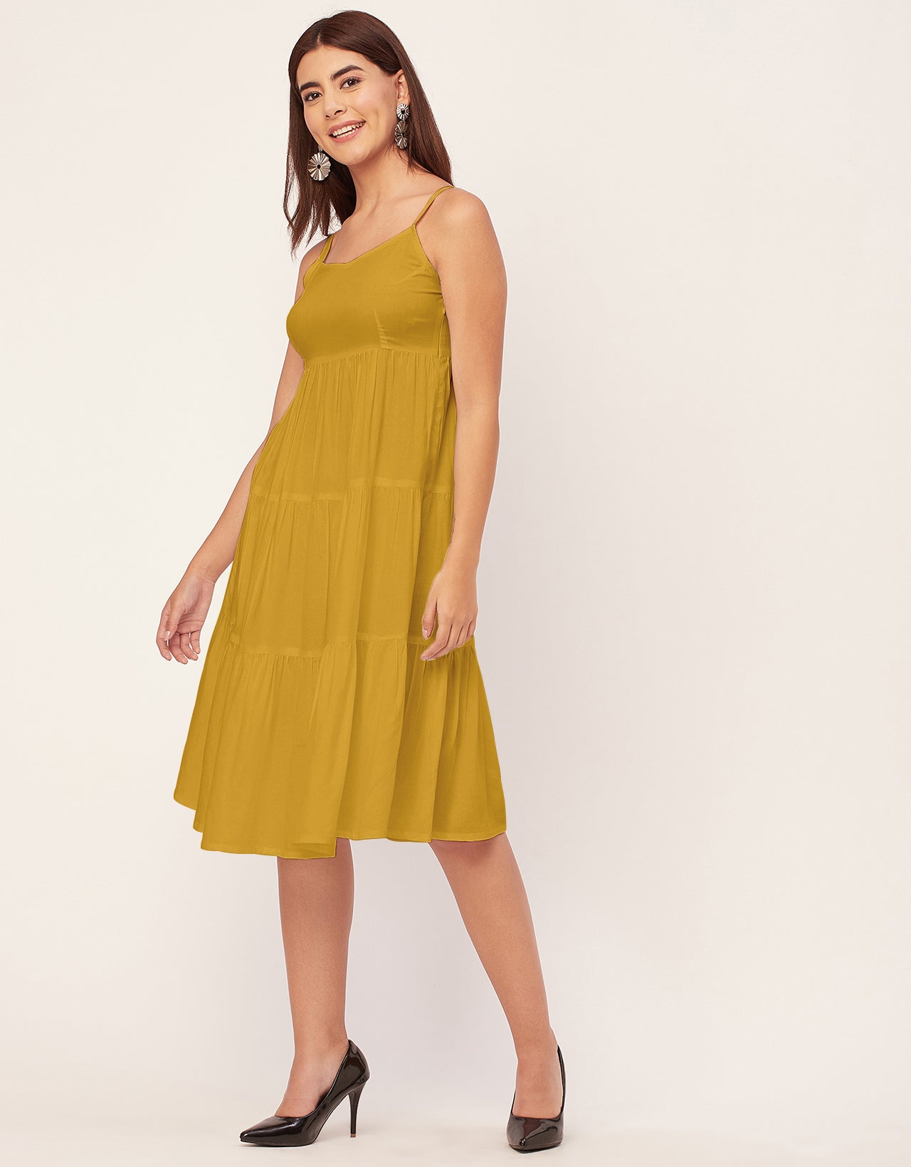 Sweetheart Neck Sleeveless Solid Rayon Dress