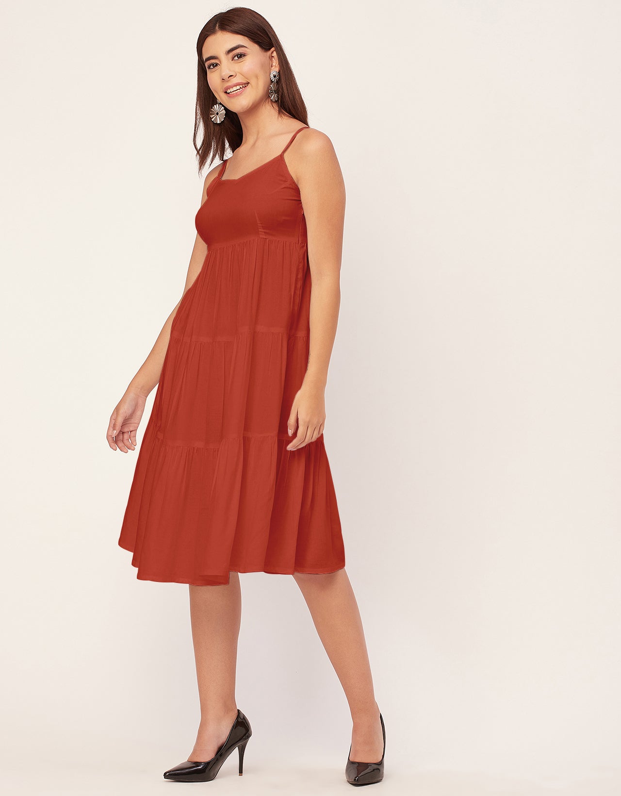 Sweetheart Neck Sleeveless Solid Rayon Dress