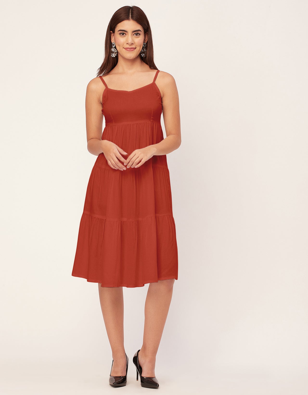 Sweetheart Neck Sleeveless Solid Rayon Dress