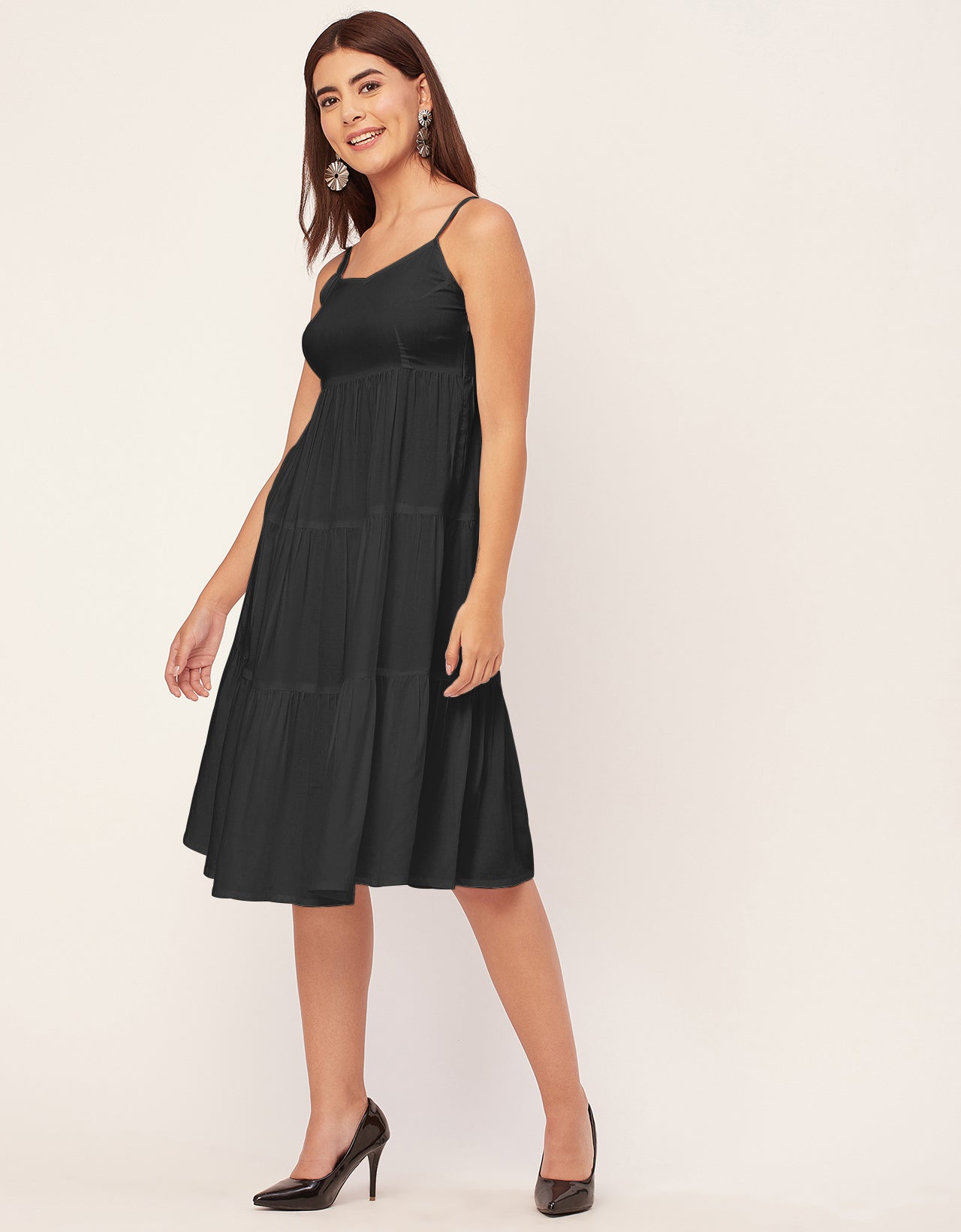 Sweetheart Neck Sleeveless Solid Rayon Dress