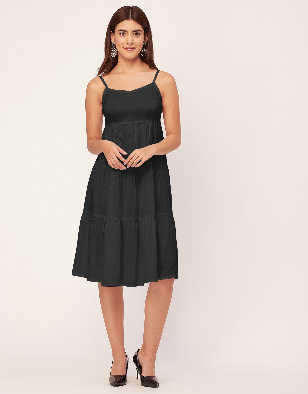 Sweetheart Neck Sleeveless Solid Rayon Dress