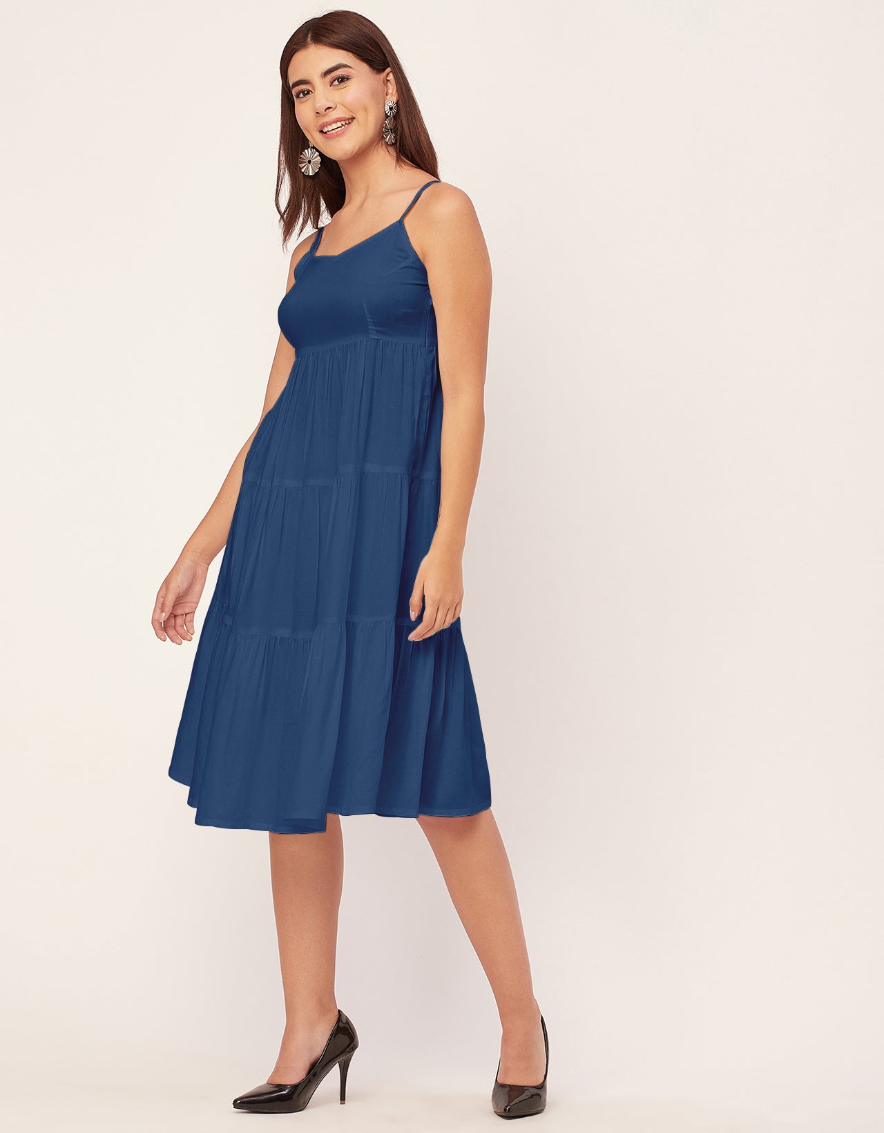 Sweetheart Neck Sleeveless Solid Rayon Dress