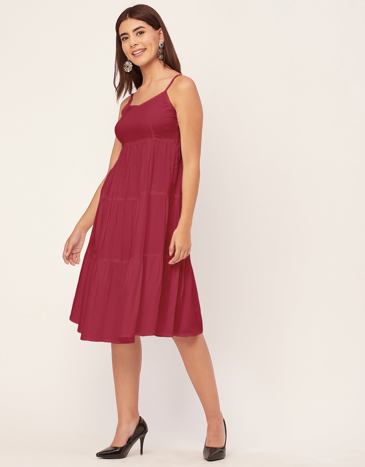 Sweetheart Neck Sleeveless Solid Rayon Dress
