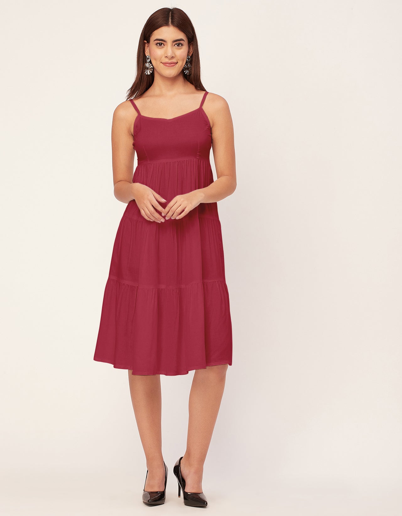 Sweetheart Neck Sleeveless Solid Rayon Dress