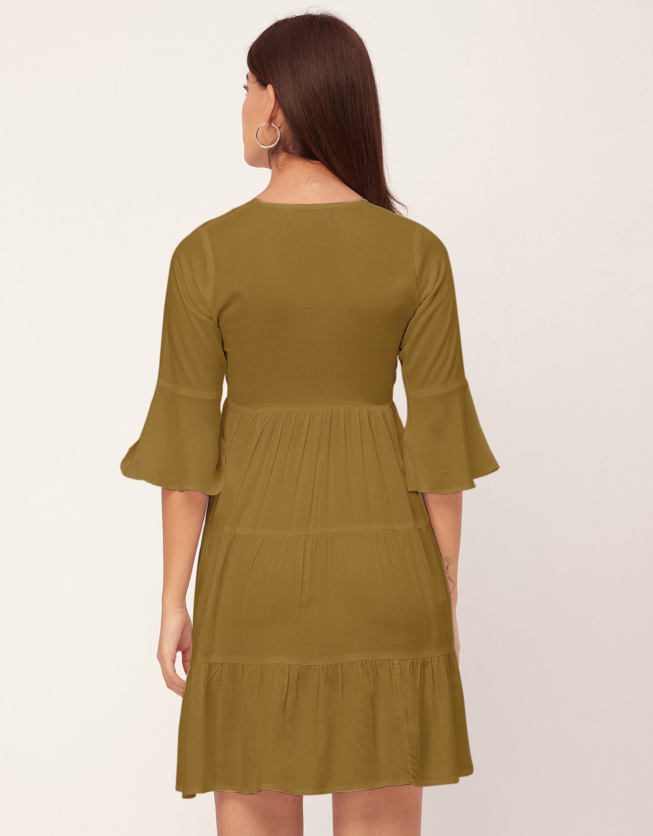 Women Trendy V Neck Solid Rayon Dress