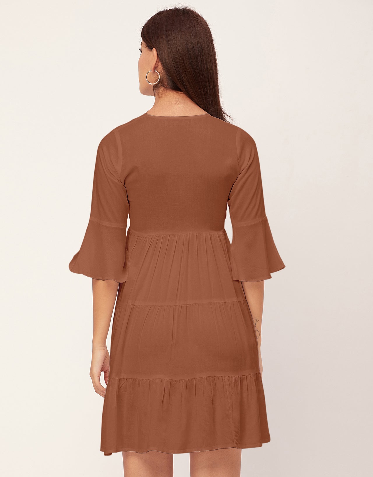 Women Trendy V Neck Solid Rayon Dress