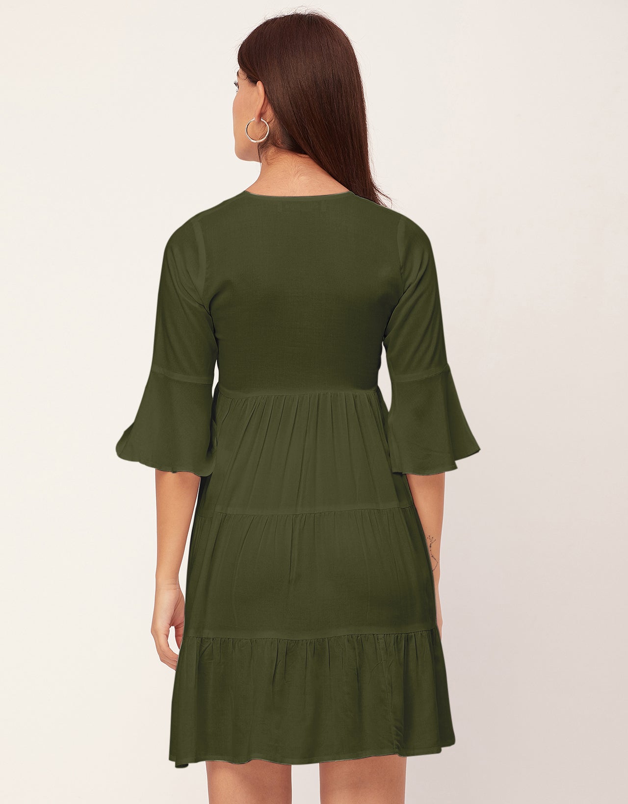 Women Trendy V Neck Solid Rayon Dress