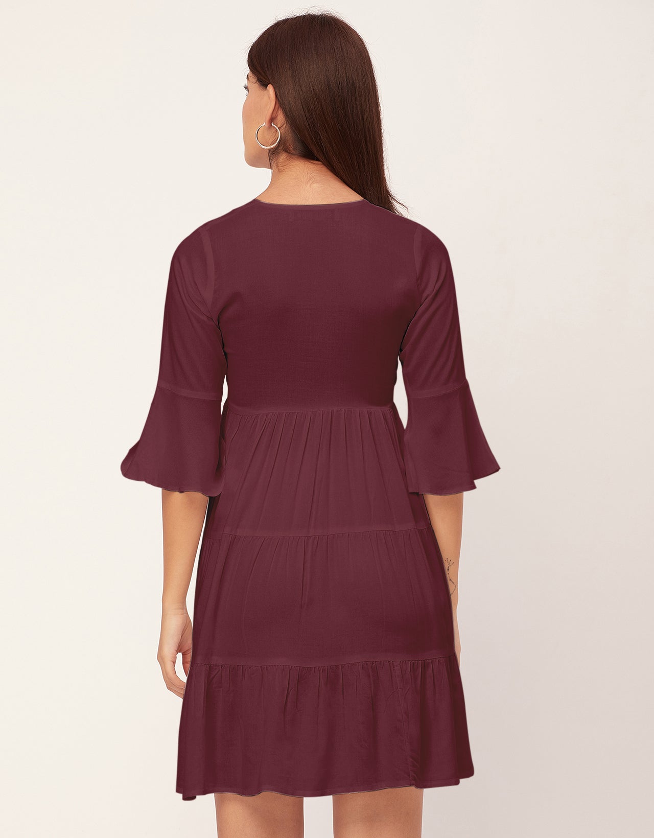 Women Trendy V Neck Solid Rayon Dress