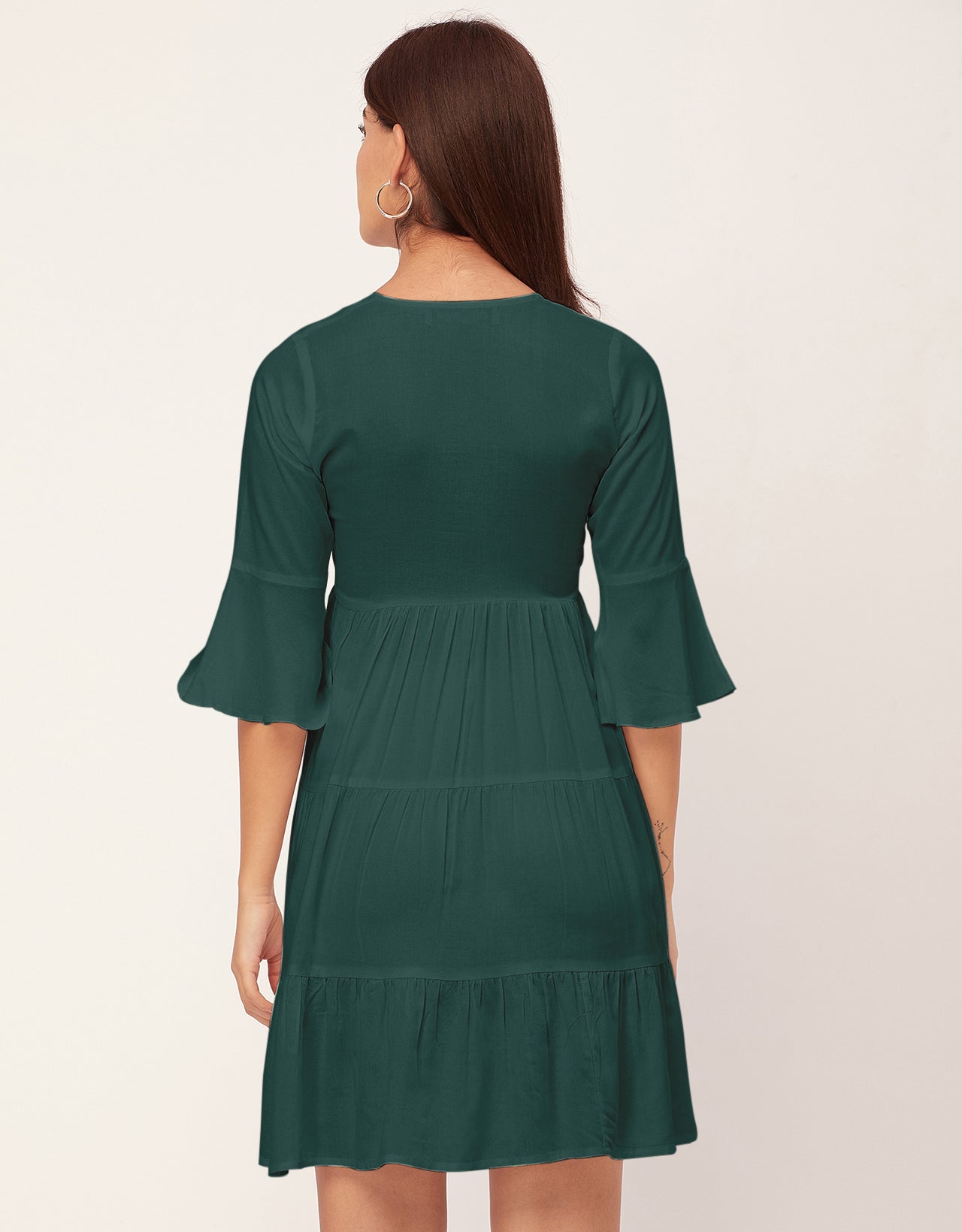 Women Trendy V Neck Solid Rayon Dress