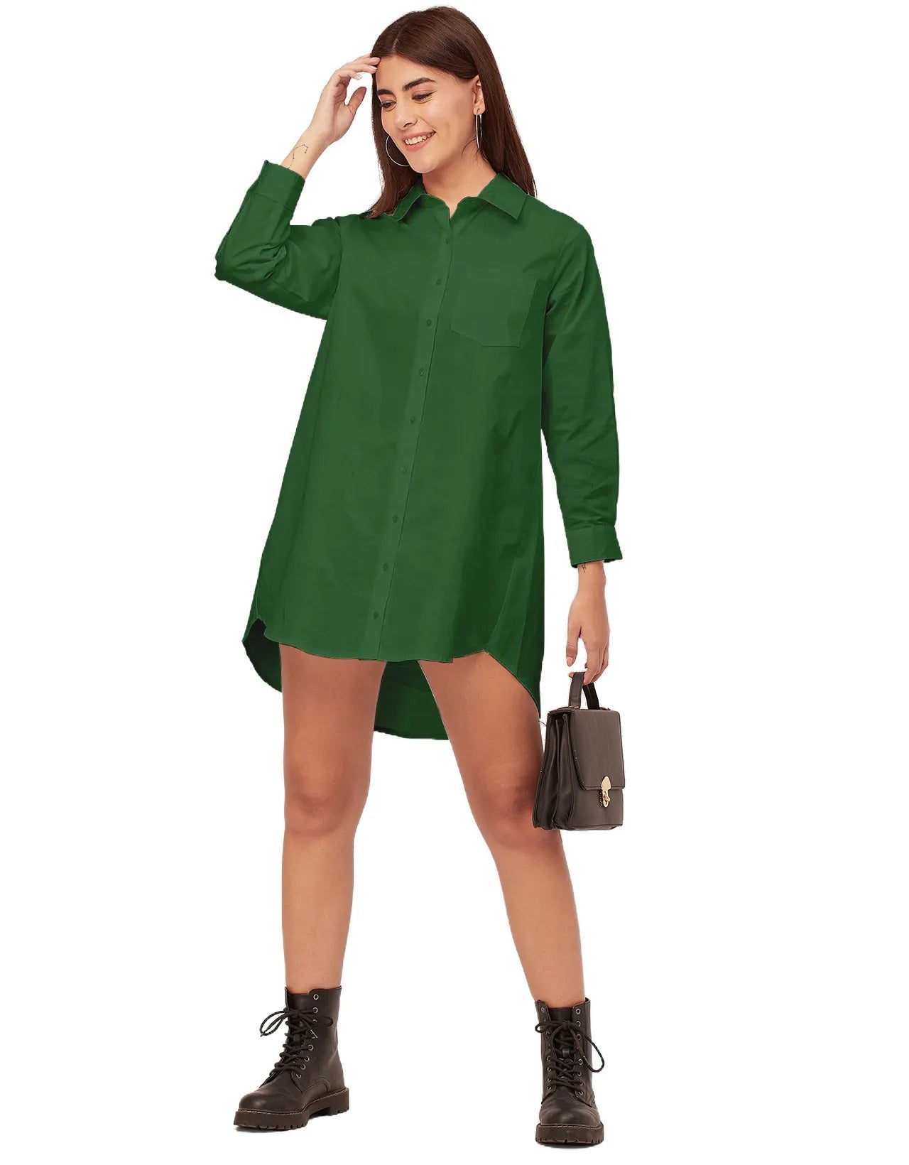 Women Classic Solid Cotton Shirt Dress