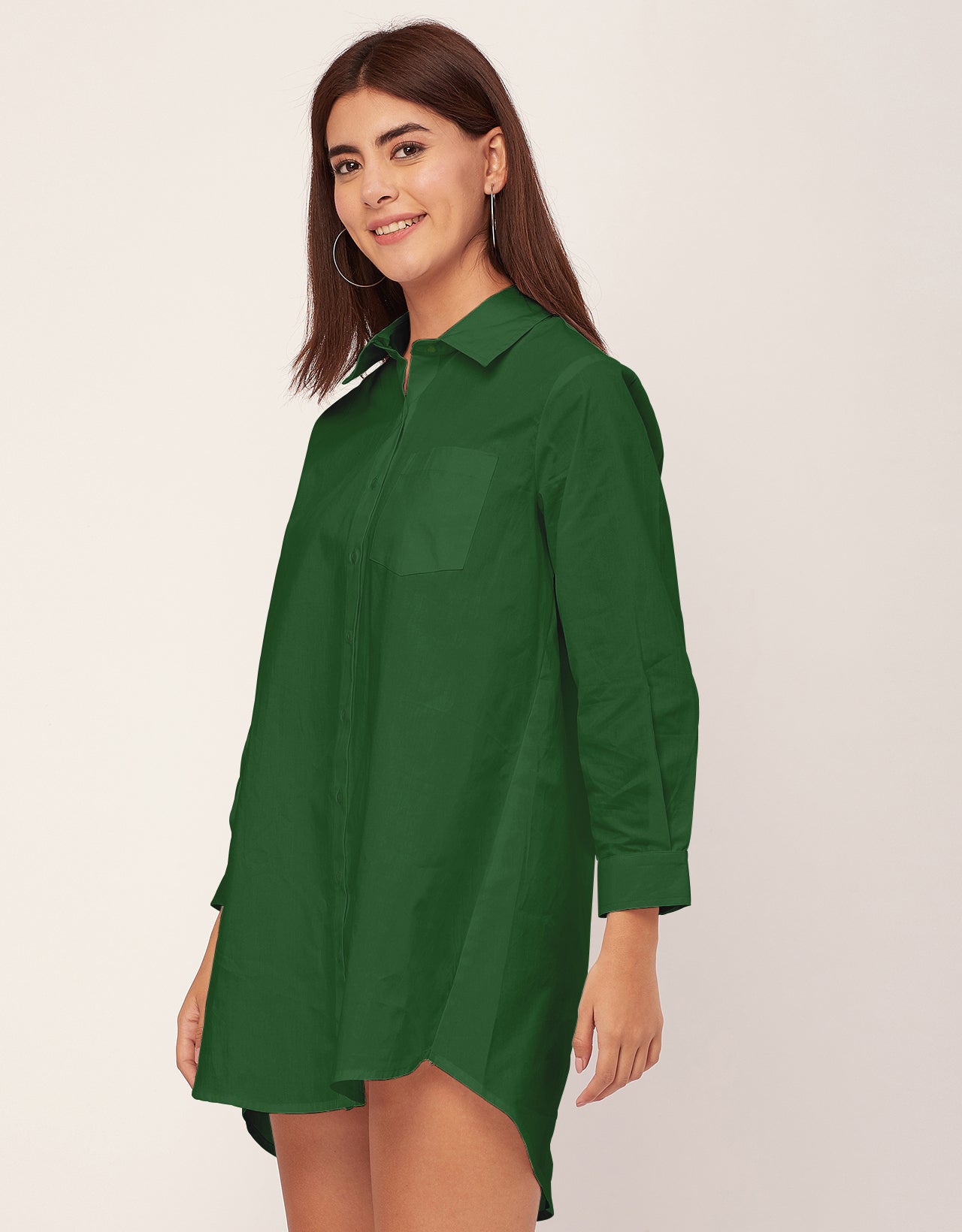Women Classic Solid Cotton Shirt Dress