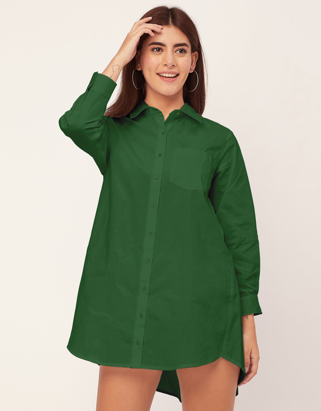 Women Classic Solid Cotton Shirt Dress