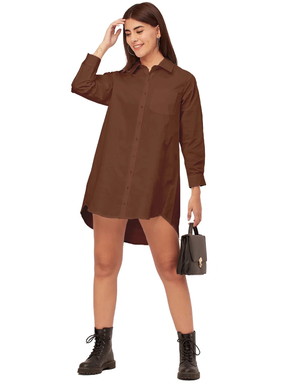 Women Classic Solid Cotton Shirt Dress