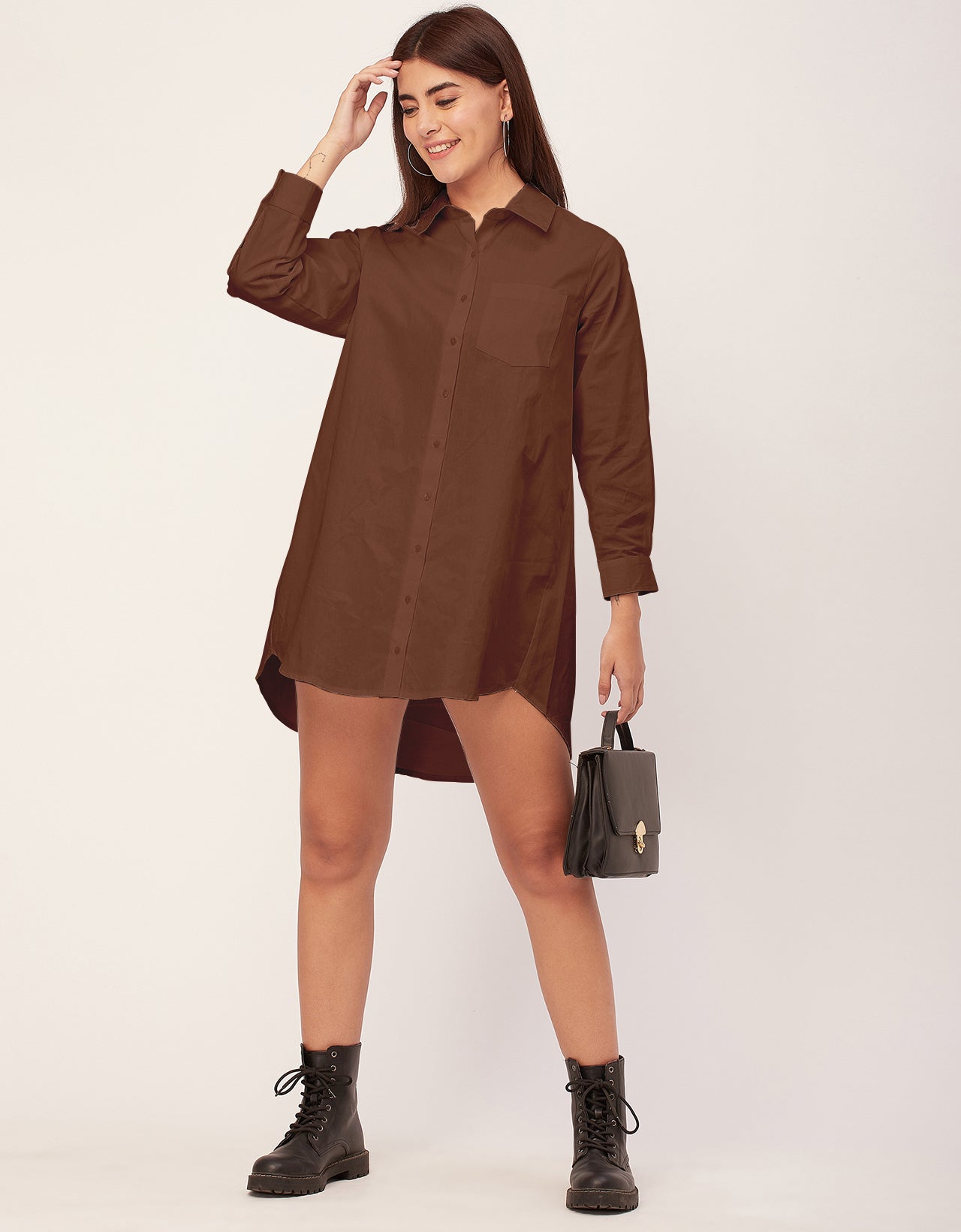 Women Classic Solid Cotton Shirt Dress