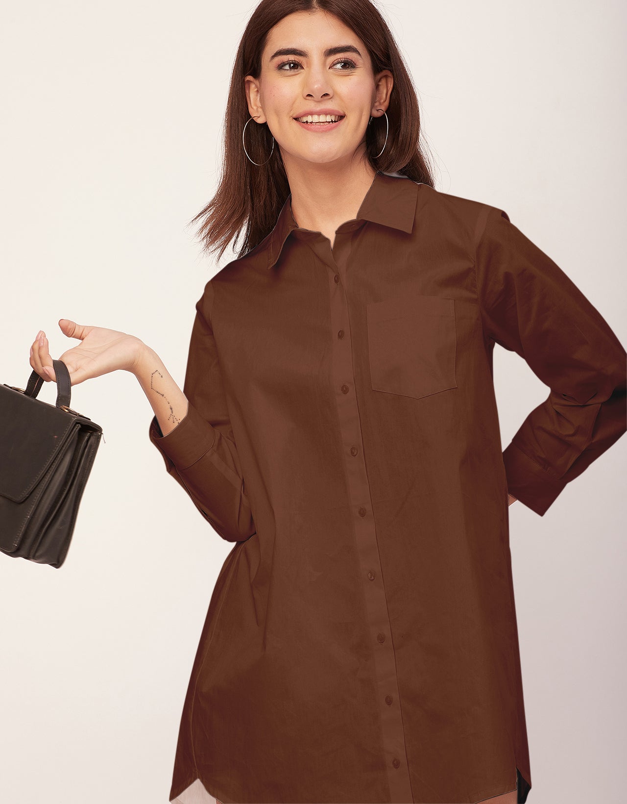 Women Classic Solid Cotton Shirt Dress