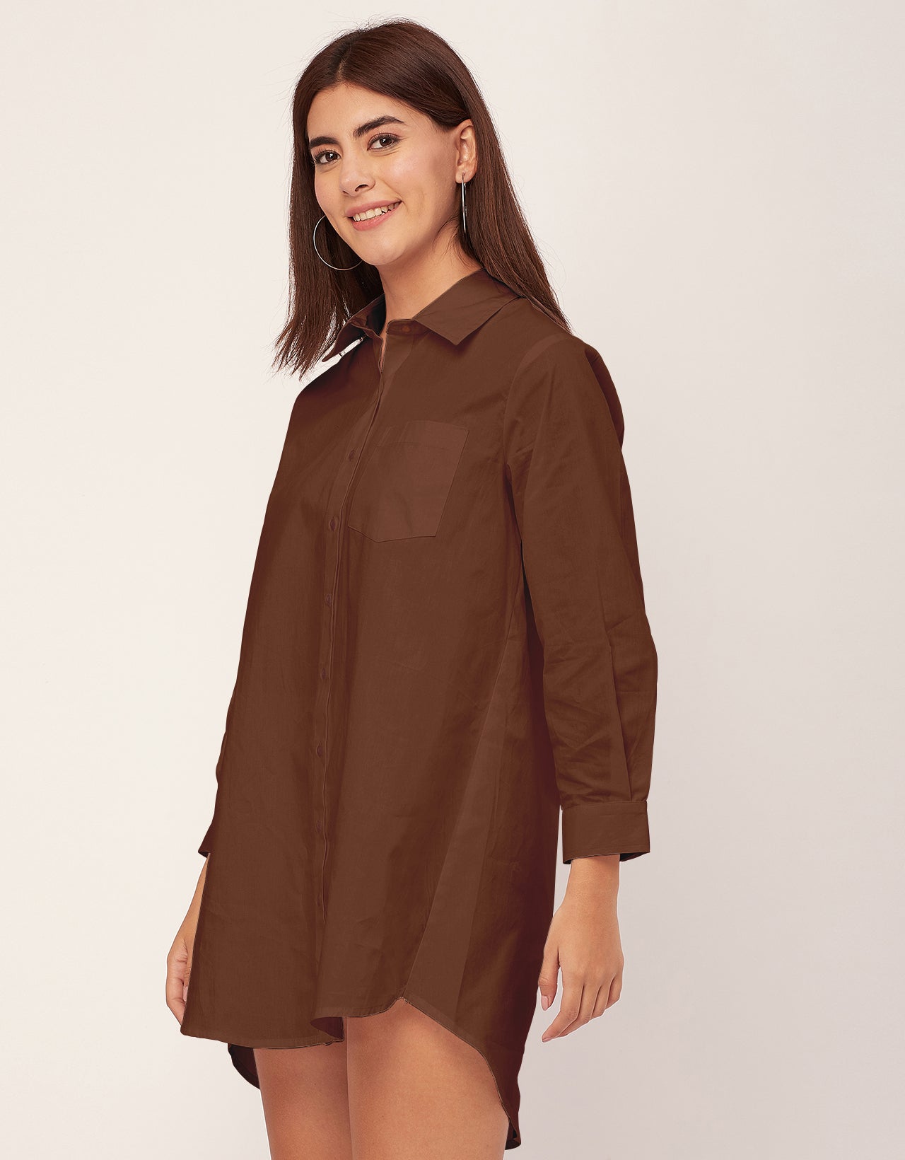 Women Classic Solid Cotton Shirt Dress